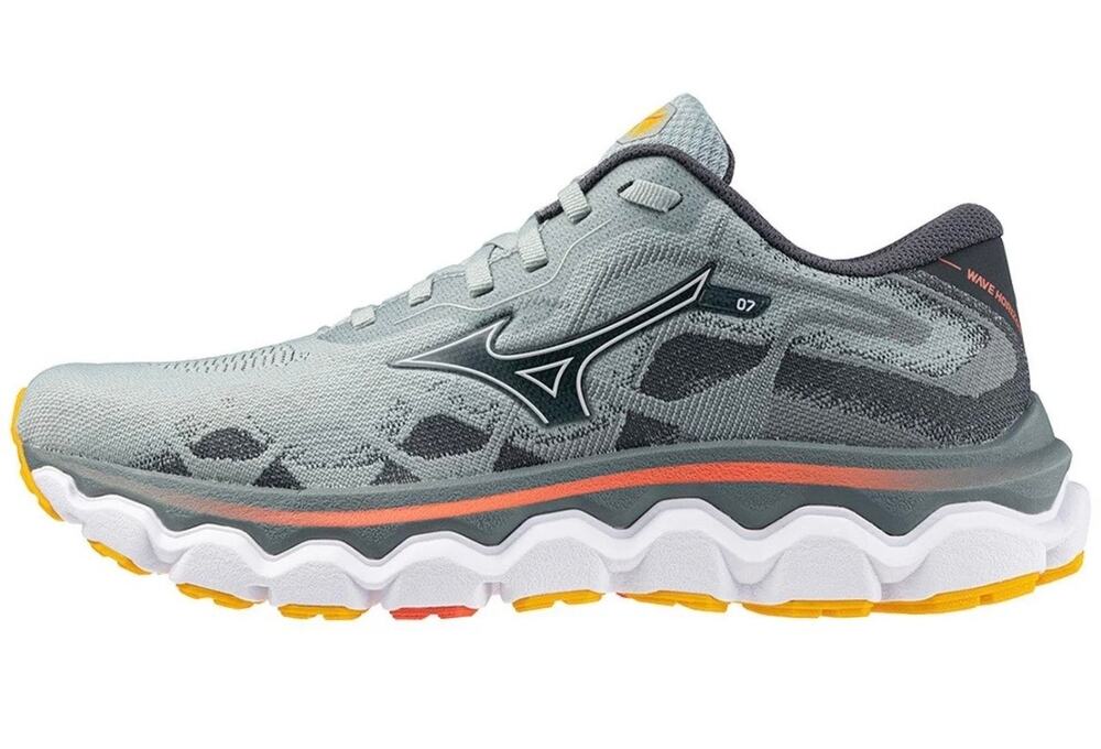 Mizuno Wave Horizon 7 Running Shoes Lead Nickel Gray Orange Stability Sneaker